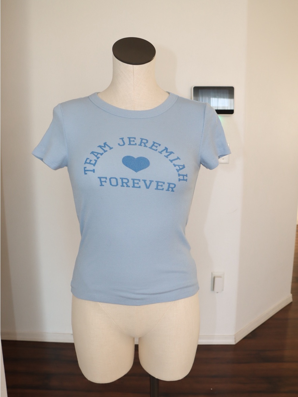 American Eagle Outfitters Light Blue "Team Jeremiah Forever" Graphic Tee